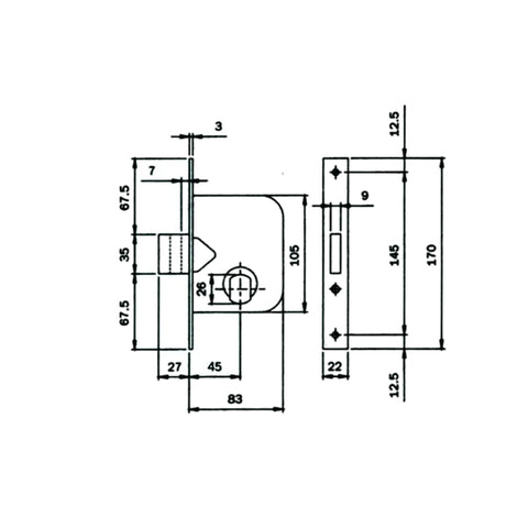 Image of Serratura da incasso 2 mandate ISEO art. 601450