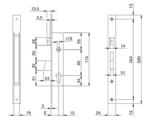 Serratura da incasso 1 mandata ISEO art. 781251IFZ