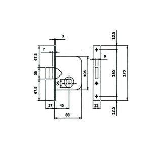 Serratura da incasso 2 mandate ISEO art. 601450